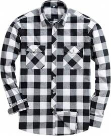 2025 Best Alimens & Gentle Men's Button Down Regular Fit Long Sleeve Plaid Flannel Casual Shirts - 白色/黑色格子 - 查看 1