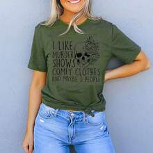 Women Novelty Shirt I Like Shows Friends Horror Tee Maybe 3 People Funny Graphic Casual Athletic Tops - Olive Green - View 8