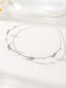 1 件薄纯色花卉蝴蝶结水钻仿珍珠星金属头带，优雅温柔的仙女风格简约百搭刘海头饰，精致的日常佩戴发饰，发带，发箍