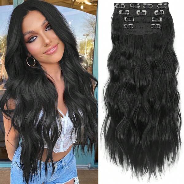 1 Stück 50cm lange 2-teilige 3-Clip 4-Clip Große Welle Perücke Haarverlängerung, Volumen Perücke für Frauen mit lockigem Haar