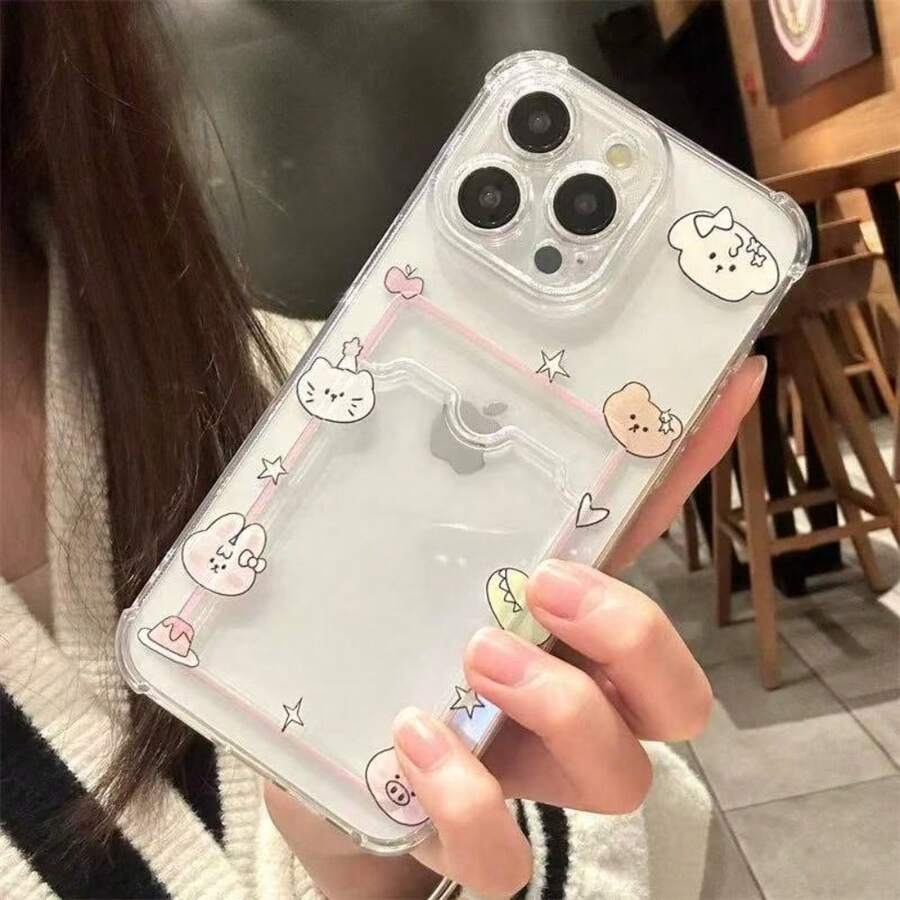 JKA Cartoon Bear Pattern, Card Bag With Photo Card, Mobile Phone Case, Shockproof And Drop-Proof, Suitable For IPhone17promax 17Pro 17 16 16pro 16promax 15pro 15promax14 14promax 13 12 11 Applicable To Galaxy S25/S22/S23/S24 Ultra/S25Edge/S25Plus,A56/A55/A54/A53/A36/A16,This Is A Cute And Fashionable Soft Shell.It Is The Best Choice For Giving Gifts To Friends. - 無色 - 查看 1