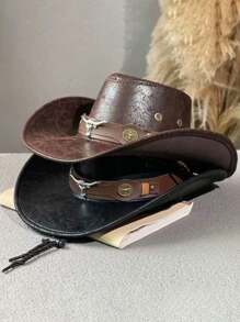 1顶西部牛仔帽，适合圣诞节、圣诞派对、万圣节、情人节、狂欢节、情侣出游、徒步旅行等场合，独特的编织绳设计，宽大的弧形帽檐，也适合骑马和度假。