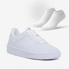 Tênis Feminino Social Casual Sapatênis Sneakers  Force Conforto com Meias Sapatilhas - Branco - Visão 1