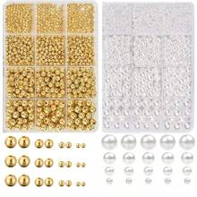 1100pcs Gold Smooth Round Beads 3/4/6/8mm Gold Spacer Loose Beads Kit For DIY Bracelets, Necklaces, Crafts Making