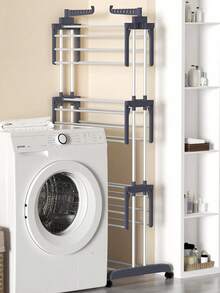 1 pieza Toallero de pie de 4 niveles de tubo de hierro, gris o azul, secadora plegable de varios niveles, regalo para vacaciones de verano - Multicolor - Ver 2