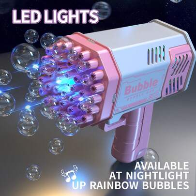 1入太空燈泡機40孔迷你加特林電動泡泡機手持式兒童戶外玩具，親子互動兒童生日禮物