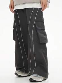 Men's Streetwear Wide - Leg Cargo Pants With Contrast Stitching