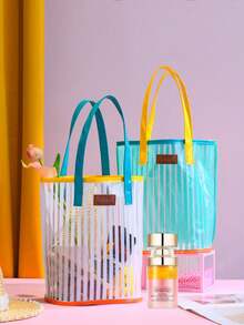 Transparent PVC Tote Bag, Waterproof Large Beach Bag, Clear Handbag, Makeup Bag, Shopping Bag, Jelly Bag, Gift Bag, Shoulder Bag, Party Bag, Wedding Birthday Party Gift Bag, Craft Tote Bag, Party Gift, Birthday Decor, Party Gift Decor, Wedding Decor, Party Supplies, Fashion Waterproof Bag Make Up Bag Makeup Pouch Cosmetic Bag Toiletry Bag Wash Bag Travel Essential Cruise Essential Vacation Essentials For Men Women Travel Containers Holiday Essential Gifts For Women - Multicolor - View 7