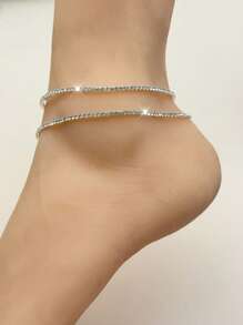 G-S Bling Blings Kette Fußkettchen Hochzeitsfotografie Requisiten Funkelndes Knöchel Armband Bollinger Bollingen Göttin AB Bunte elastische Imitations Knötchen Kette - Funkelnde Glasperlen, langanhaltend elastisches Design für Frauen, eleganter Party- und Alltagsschmuck