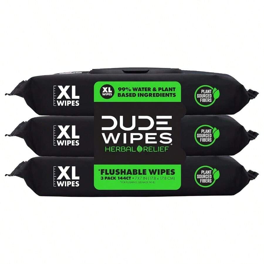 DUDE Wipes Flushable Wipes 3 Pack 144 Wipes Shea Butter Smooth With Vitamin E Aloe Septic And Sewer Safe - Herbal Relief - 查看 1