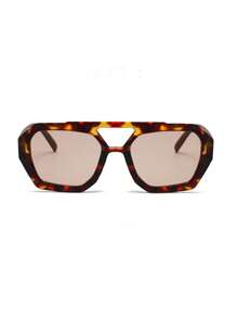 1 件男女通用方形复古个性海洋装饰时尚眼镜，高端百搭风格，适合日常佩戴飞行员形状太阳镜 - 豹紋茶 - 查看 2