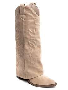 Bottes élégantes Bout Pointu Avec Détail Laçage à Talon Avec Fente Latérale - Beige - View 2