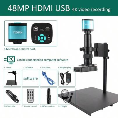 YIZHAN 48MP Digital Microscope 4K Video Recording USB  Industrial Microscope Camera 130/180X C-Mount Lens Soldering Repair