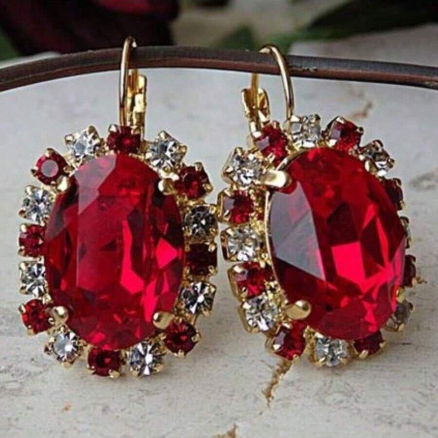 Cercei placați cu aur de 14K, cu zirconiu cubic roșu și design floral, bijuterii boho sexy placate cu cupru și argint, cadou de călătorie pentru femei - Aur - Vizualizare 1
