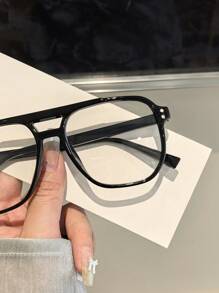 1 PC Women's Acrylic Glasses Frame Pilot Square Polycarbonate Frame Stylish Flat Glasses For Daily Reading And Daily Clothing Decor - Multicolor - View 6