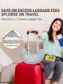 1 个优质带帽旅行枕，带储物袋 - 超柔软可填充颈部支撑枕，适合飞机、汽车和公共汽车旅行 - 可容纳 2-3 天的衣物，节省超重行李费，旅行必备，旅行颈枕，飞机舒适，时尚配饰，