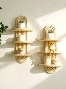 1Pc/2pcs Arc-Shaped Wooden Floating Shelf, Modern Floating Wooden Shelf, Rainbow Display Wall Art Shelf, Wooden Wall Hanging Shelf, Designed By Professional Craftsmen, Easy To, Suitable For Flowerpots, Green Plants, Crystals, Quartz, Home Decoration Wall Hanging, Room, Living Room, Garden Decoration, Small Wooden Decoration Shelf, Bohemian Style - Beige - View 8