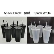 5 Vasos de plástico reutilizables con pajita y tapas - Tazas de agua duraderas de 24 onzas, tapa para café helado, botella de agua, taza de viaje, perfecta para fiestas de verano, Halloween y cumpleaños - Transparente - 5 transparente - Ver 13