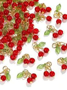 3pcs Cute Semi-Transparent 3D Strawberry & Cherry Pendant For DIY Jewelry, Earrings Supplies