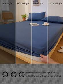 3 件深蓝色柔软舒适床上用品套装（1 张床单 + 2 个枕套），适合卧室和客房，四季皆宜