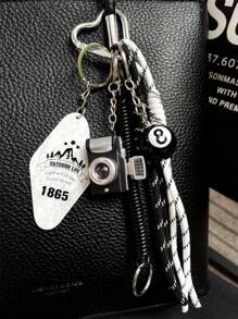 彩色编织绳汽车钥匙链，配有复古迷你相机和胶卷轴吊坠，台球主题装饰吊坠，适用于女士包包、手链、背包装饰钥匙链 - 彩色 - 查看 7