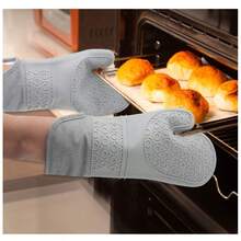 Oven Mitts Oven Gloves And Cotton Thread Weave Pot Holders Sets, Heat Resistant Silicone Oven Mittens With Hot Pads Potholders Farmhouse Kitchen Decor For Kitchen Cooking Baking Accessories - 灰色 - 查看 6