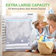 OTraki Large Mesh Washing Bag 43 X 35 In XL Laundry Bag Washer Machine Net Protector Large Washer Bag For Travel Camp College Student Dress Bedding Blanket Sheet Robe Cleaning Organizer Blue - 白色+藍色 - 查看 5