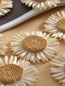 2 件藤编向日葵装饰沙滩帽，3D 花卉装饰太阳帽配件，爪夹，发夹，发夹，发夹，学校用品 - 彩色 - 查看 8