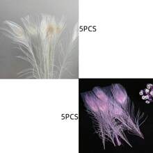 5 件逼真的人造孔雀羽毛，适用于 DIY 工艺品、优雅的家居装饰、派对和婚礼装饰、节日场合，手工细节，塑料材质，非常适合卧室、客厅或浴室装饰，孔雀装饰 - 白色 - 查看 15