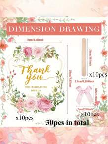 30pcs Wedding Fan Set For Guests - Handheld Loose Wedding Favors With Handles, Thank You For Celebrating With Us, Multi-Item Party Gift Pack Made Of Paper Material, Perfect For Weddings And Bridal Showers, Includes 10 Fans + 10 Bows + 10 Wooden Sticks