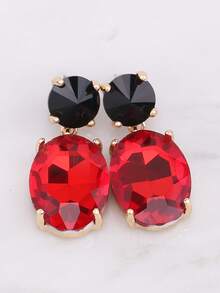 ACEHLN 1 对北美风格锌合金圆形耳钉，配椭圆形玻璃吊坠，钻石装饰女士婚礼/正式耳环 - Style 1 - 查看 6