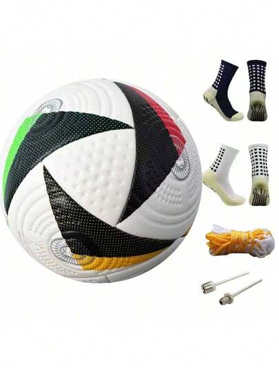 Entrenamiento de fútbol adecuado para adolescentes, con un balón de tamaño 5 estándar para partidos, equipado con una red de pase, calcetas de fútbol y una aguja de fútbol, es un regalo para los amantes del fútbol y un recuerdo de la liga de campeones adecuado para niños y adultos.