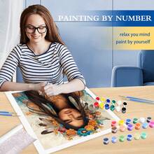 1 件数字绘画人物与花绘画数字绘画家居墙壁礼物 40x50 厘米/16x20 英寸无框