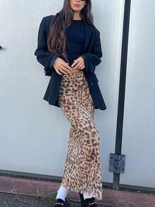 女士豹纹休闲时尚街头服饰派对度假 Y2K 裙子节日春夏 - 棕色 - 查看 3