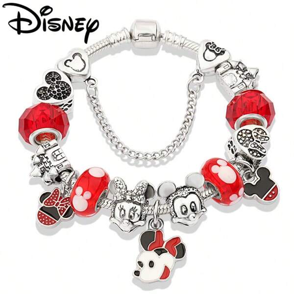 Disney 1 Pc Red Enamel Murano Disney Beads Bracelet Classic Cartoon Mickey Minnie Animal Charm Jewelry Fashion Gift For Women Gift