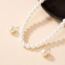 4pcs/Set Korean Ins Style Faux Pearl Earrings, Bracelet, Necklace Jewelry Set, Vintage Minimalist Clavicle Chain For Women