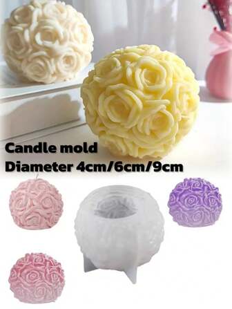 Blossom Candle Mold Crystal Dropping Resin Rose Ball Candle Round Ball Pendant Silicone Mold Diameter 4cm/6cm/9cm
