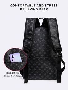 Mochila elegante para hombres con estampado de flor de ciruelo, diseño floral retro geométrico, bolsa de ordenador impermeable de PU grueso, mochila escolar de gran capacidad para universidad, viajes de negocios, uso diario casual, regalo para hombres (adecuado para la temporada de vuelta al colegio) - Negro - Ver 6