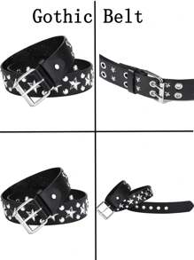 2pcs Gothic Style Rivet Double Buckle Belt, Black Punk Accessories - Ideal Birthday Gift