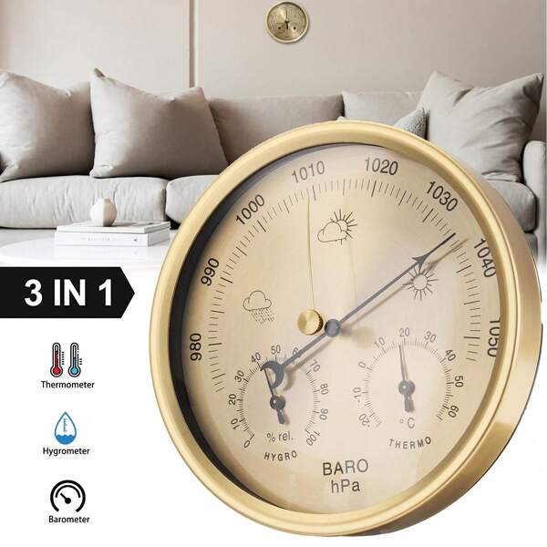 3-In-1 Wall-Mounted Weather Station - Thermometer, Hygrometer & Barometer For Accurate Weather Forecasting - No Battery Required, For Home, Office, Greenhouse