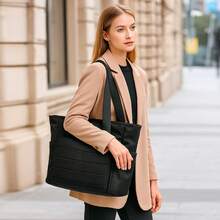 Women's 15.6 Inch Laptop Tote Bag In Classic Nylon, Large Capacity With Front Pocket, Casual Business Travel Bag For All Seasons, Perfect Christmas Gift Grey - 灰色 - 查看 8