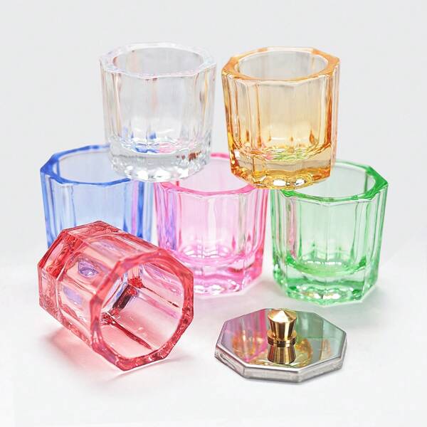 Coupelles pour l'art des ongles - Bol en verre transparent pour le liquide de monomère pour les ongles, coupelle d'humidification, support pour la poudre acrylique, bocal en verre acrylique pour les ongles