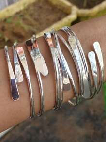 5pcs/Set Vintage Adjustable Silver Bangle Bracelets, Women Layered Bracelet Jewelry For Daily, Party, Holiday, Birthday Gift