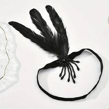 Kolekcja opasek na głowę z piórami w stylu vintage na imprezę w stylu jazzowym | Czarne pióra z kryształkami, idealne na bale, odkryj lśniący styl Halloween sprzed wieku - Wielokolorowe - Zobacz 11