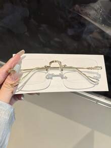 2 PCS Women's Metal Rimless Light Glasses Rectangle Frame Premium Eye Protection Rimless Glasses Suitable For Daily Clothing Decor And Back To School - Multicolor - View 7