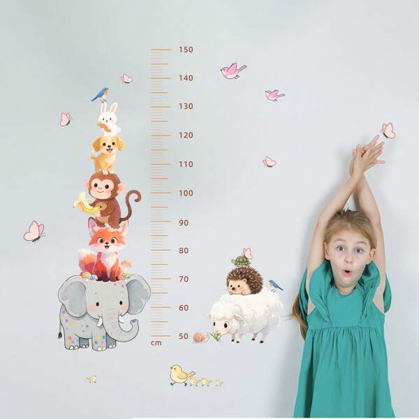 Various Rainbow Animal & Mermaid Height Measurement Stickers, Child Room Background, Self-Adhesive Wall Decals, Suitable For Nursery