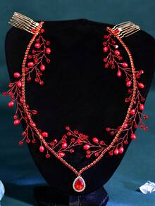 1件水晶额饰发箍，新娘婚礼发饰，时尚女士头饰，适合派对、舞会、节日礼物、情人节配饰 - 紅色 - 查看 7