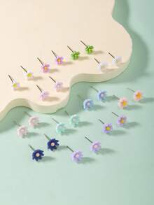 12 件套多色可爱雏菊花耳钉，简约树脂时尚百搭耳环，适合节日、日常休闲穿着，送给女性的礼物 - 彩色 - 查看 3