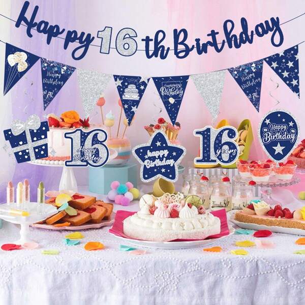 3pcs/Set Paper Triangle Flags, Suitable For Halloween, Back To School, 16th Birthday Party Decoration Banners, Hanging Flags, Applicable For Various Occasions, Holiday Party Decor, Classroom Back To School Decoration