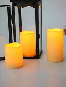 3-Piece Acrylic Flameless Candles With Remote Control, Battery Powered LED Fake Candles With Timer, Summer Warm Light Decorative Lights For Valentine's Day Wedding Holiday Party Home Decor - 米色 - 查看 2